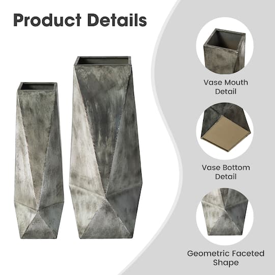 Glitzhome® Geometric Antique Silver Metal Floor Vases Set